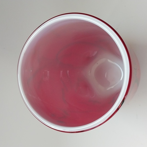 Eastern Art Glass Blown Red & White Cased Vase with Black/Yellow Abstract Design - Picture 4 of 8